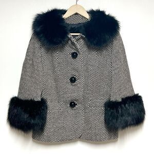 Vintage 70’s- 80’s Solimar Paris NY Black Fox Fur Trimmed Wool Crop Coat Sz M